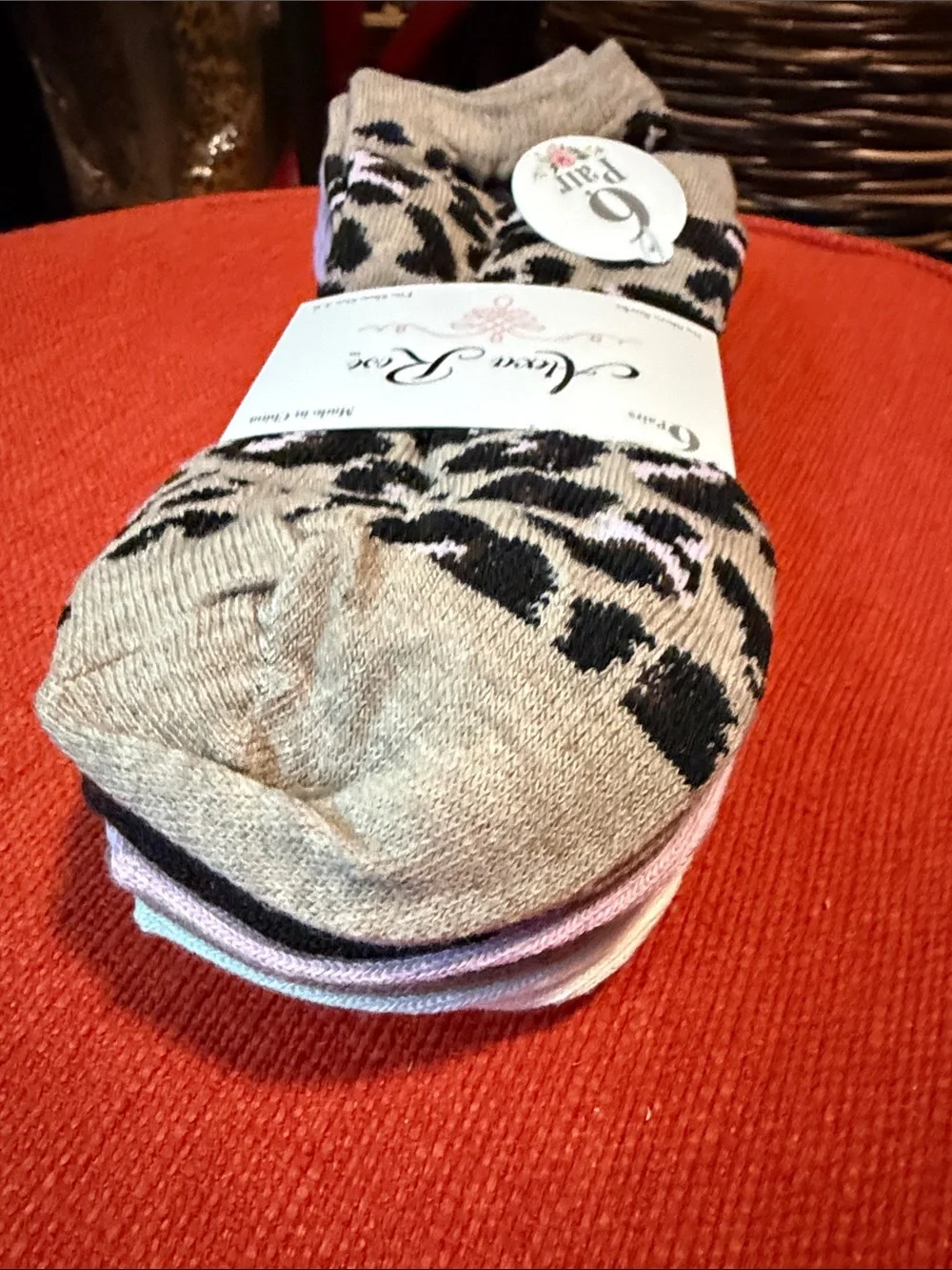 Women's No-Show Leopard Print Slippers - Beige/Black/Pink